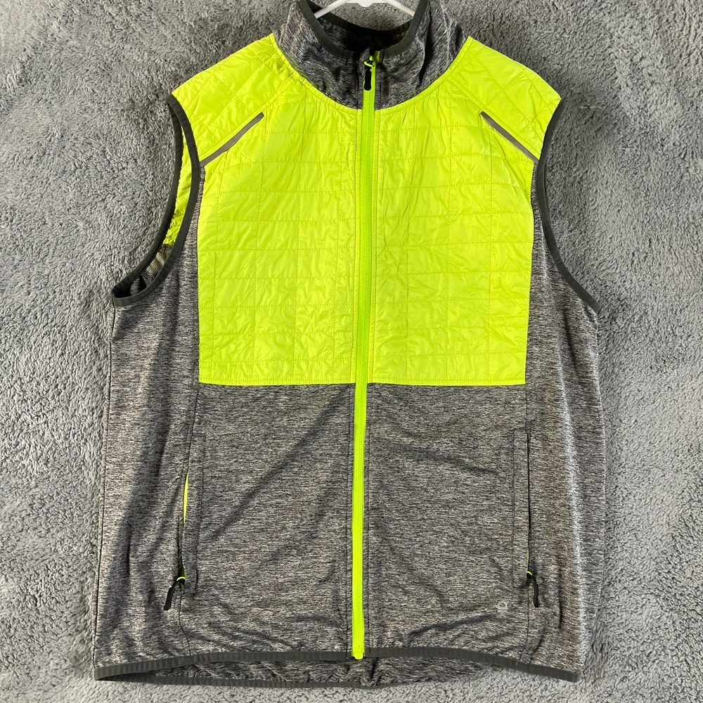 Little Donkey Andy Quilted Vest Mens XL Yellow Gray Running Training Full Zip